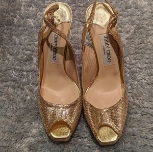 Jimmy Choo golden peep tow pump